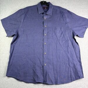 UNTICKIt Linen Shirt Men's XL Blue Short Sleeve Wrinkle Resistant Button Up